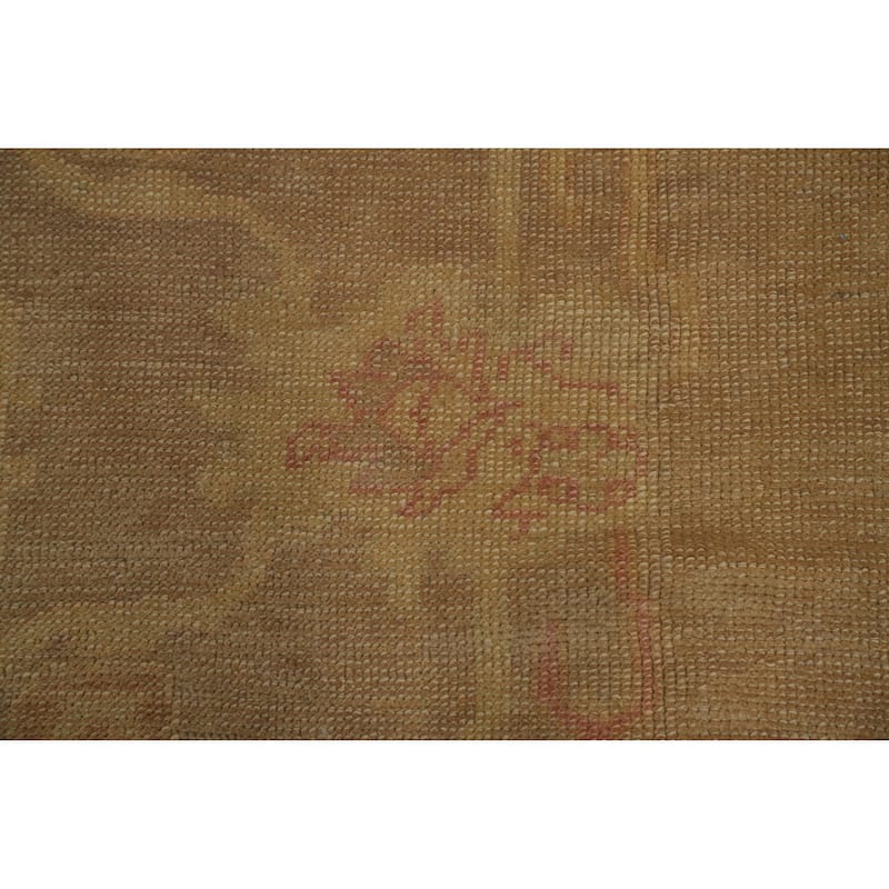Hand Knotted Transitional Wool Carpet Brown Oushak Rug Geometric Area Rug - 12' 10'' X 9' 3''