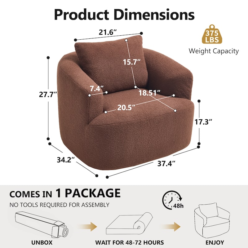 360°Swivel Round Upholstered Comfy Chair With One Soft Pillow, Teddy Fleece High-Resilience Sponge Single Sofa