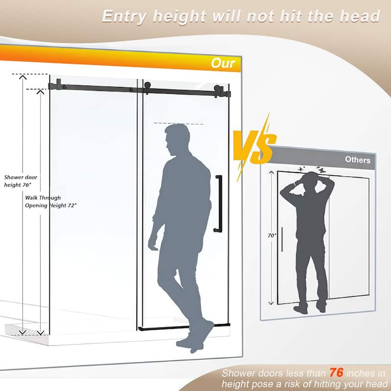 60" x 76" Sliding Frameless Shower Door - 60'' x 0.38'' x 76''