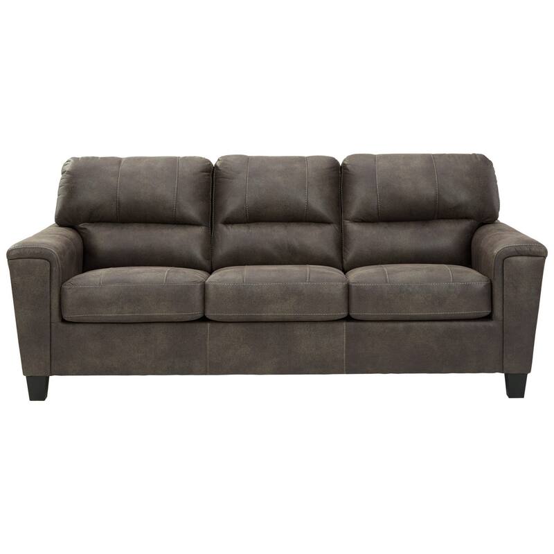 89 Inch Tufted Sofa, Gray Vegan Faux Leather, Stitched Accents, Track Arms