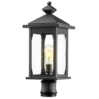 21" Black Farmhouse Post Light - Die-Cast Aluminum with Seeded Glass - Large