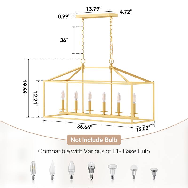 56.7in 6-Light Linear Chandelier with Caged Metal Shade, Height Adjustable
