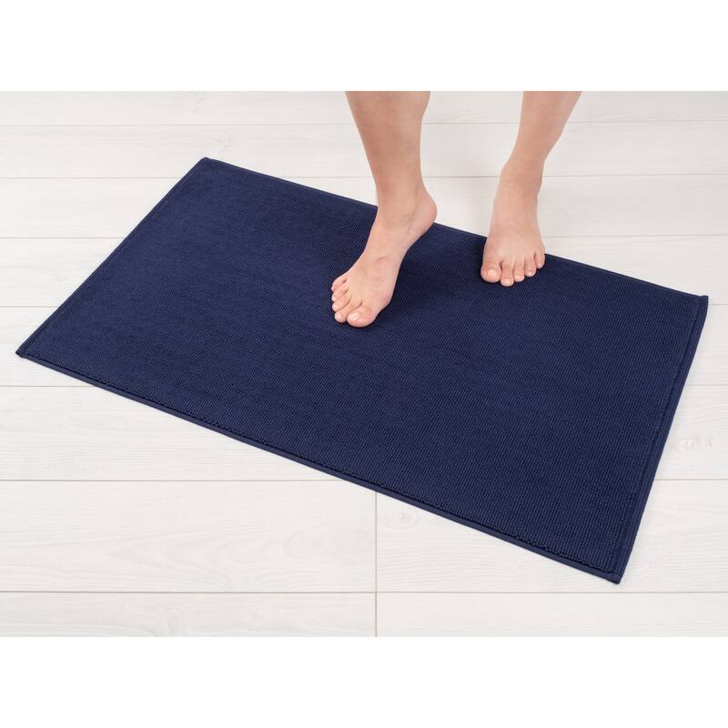 American Soft Linen 100% Cotton Bath Mat Rugs, 20x34 inches Slip Resistant Bottom Base Bath Mats for Bathroom - Navy Blue