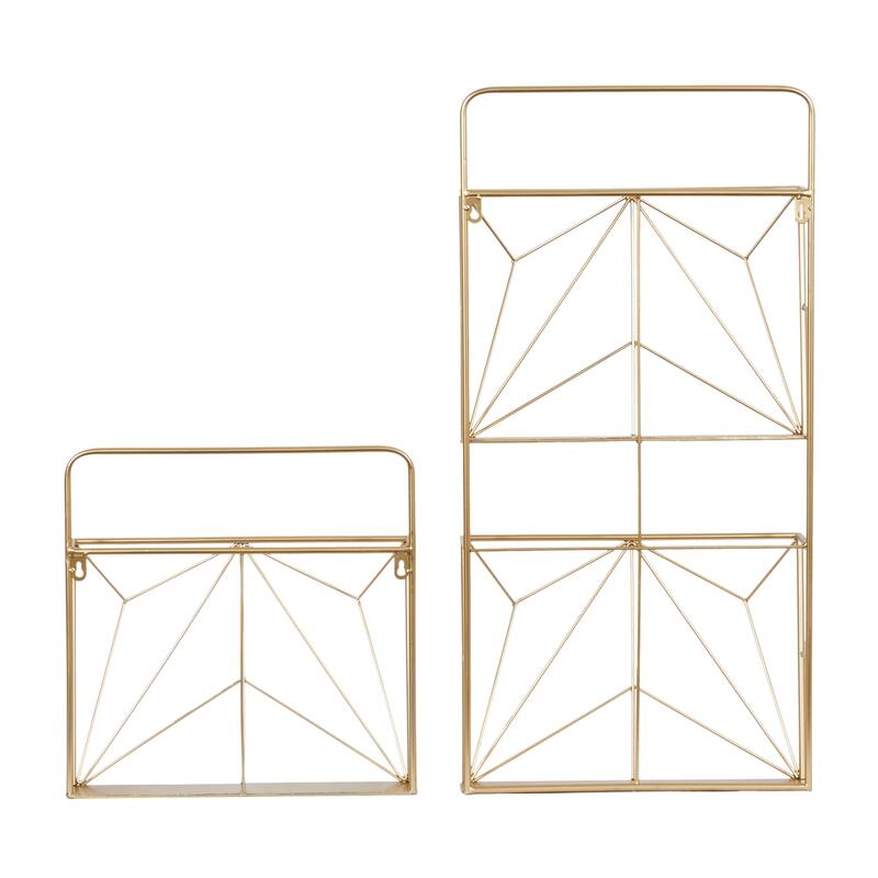 Gold Metal 3 Slot Geometric Wall Shelf (Set of 2)
