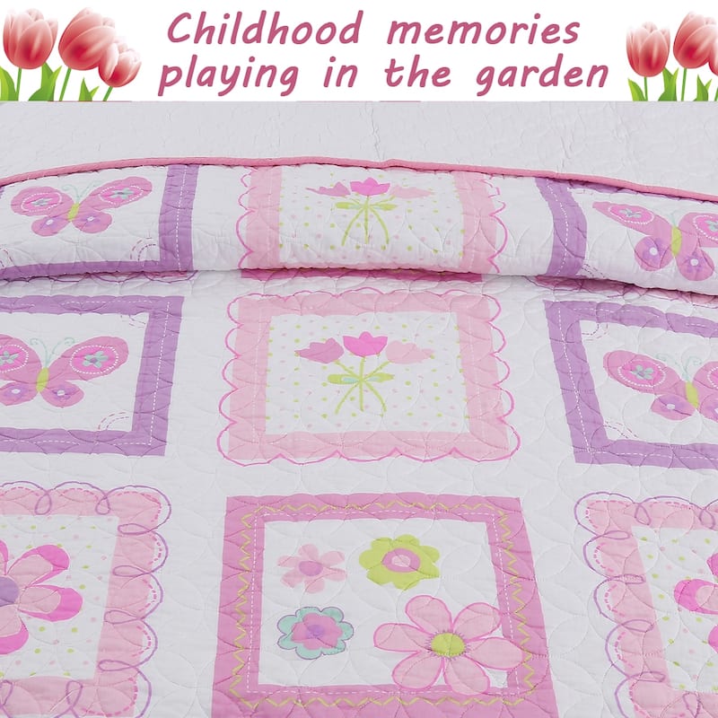 Butterfly Flower Pink Quilt Bedding Set