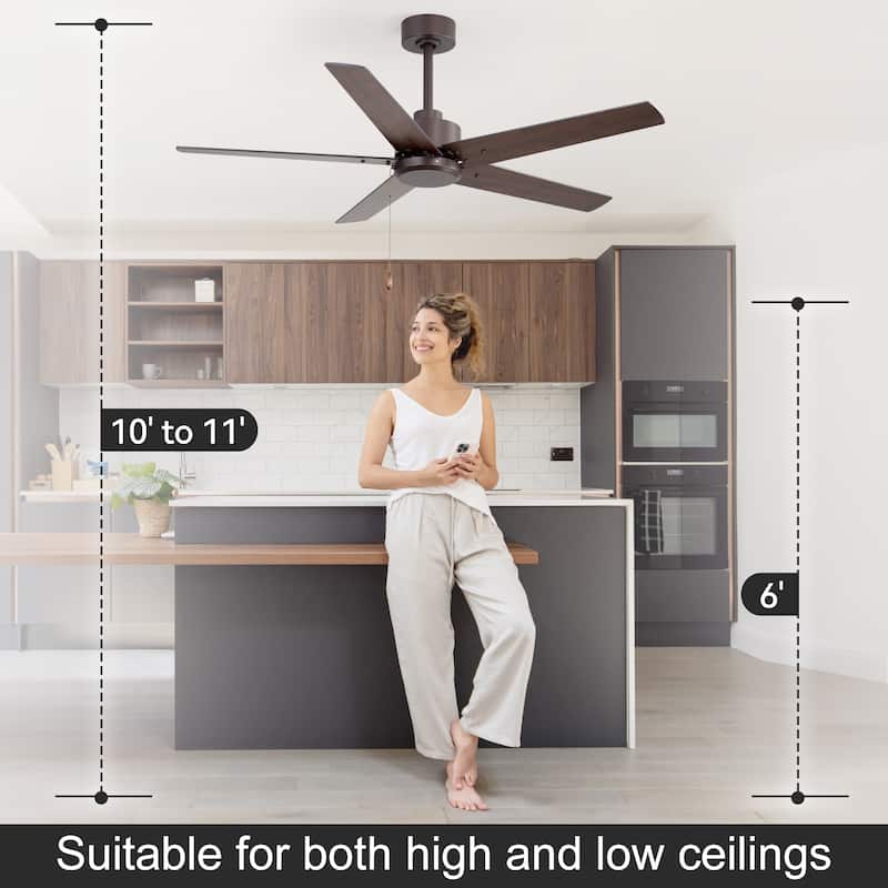 52" Indoor Traditional 5-Blade Ceiling Fan No Light with Pull Chain