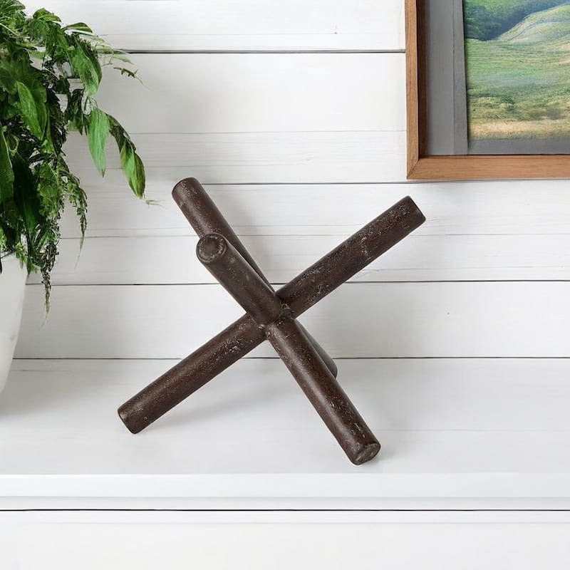 HomeRoots 10" Rustic Metal X Decorative Sculpture
