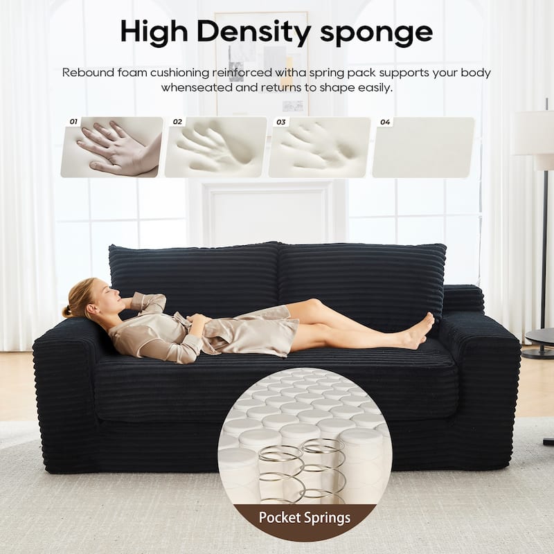 Corduroy 2-in-1 Convertible Loveseat Sofa Upholstered Deep Seat Sofa w2 Pillows Tufted Couch Livingroom Recliner Sofa