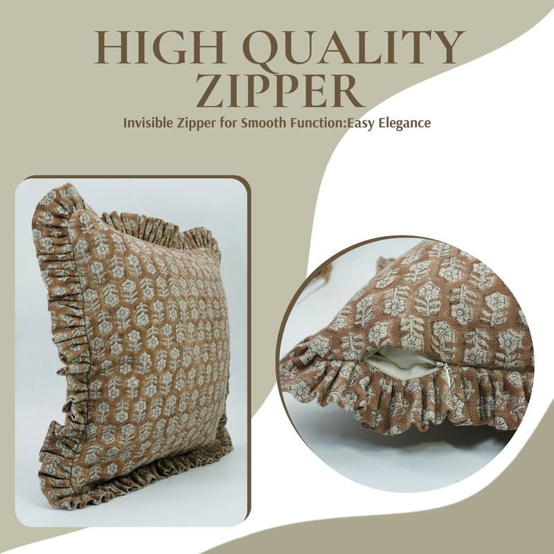 Red Thick Linen Frill Sofa Cushion Cover - Tulsi Butti