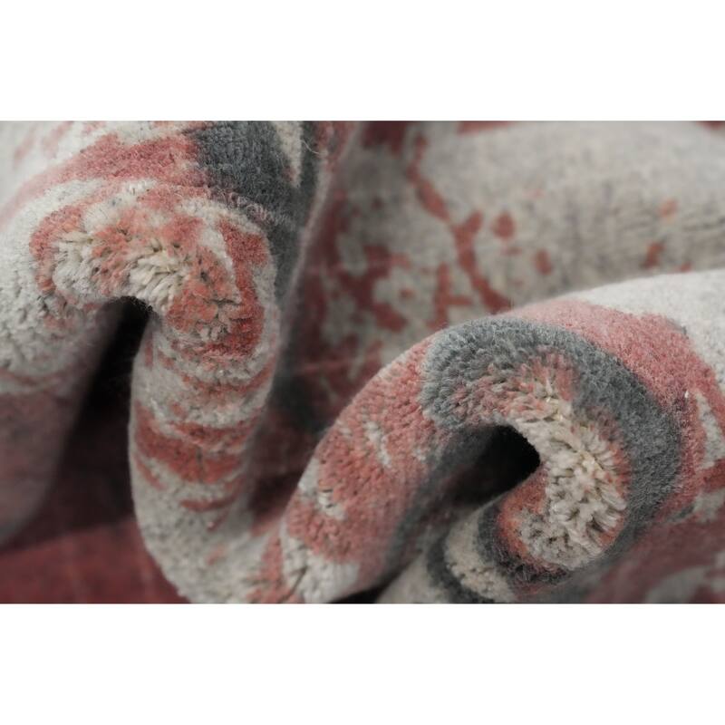 Hand Knotted Oriental Viscose Silk Carpet Modern All-Over Oranges & Rust Abstract Runner Rug - 4' 7'' X 2' 4''