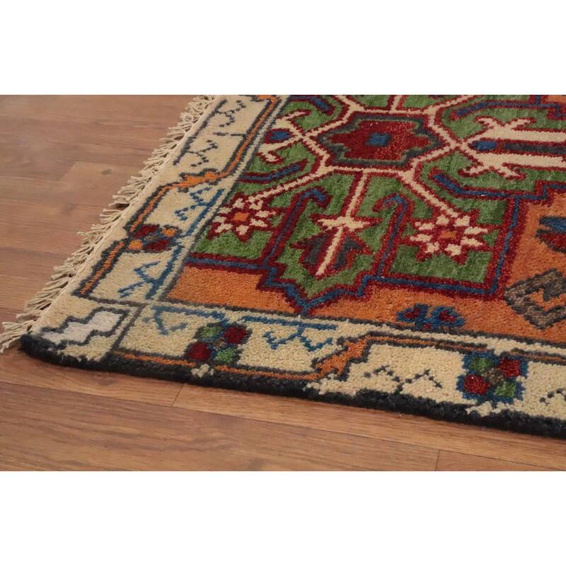 Hand Knotted Oriental 100% Wool Carpet Traditional Geometric Oranges & Rust Kazak Runner Rug - 8' 4'' X 2' 6''