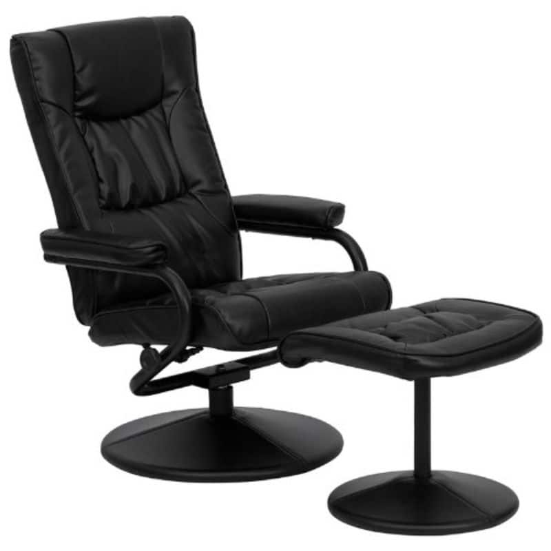 Black Faux Leather Recliner Chair with Swivel Seat and Ottoman - 27.2 x 39 x 37.5