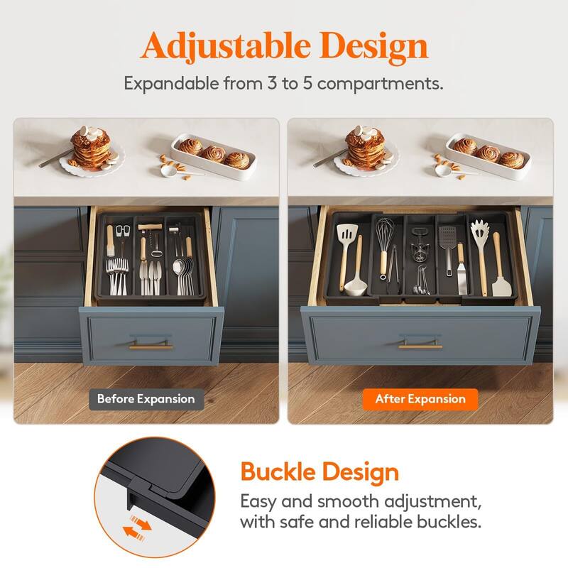 Expandable & Adjustable Utensil Drawer Organizer - Black Large