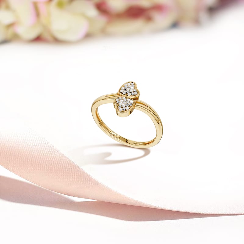 1/20ct TDW Diamond Two Heart Wrap Ring in 10K Yellow Gold for Women