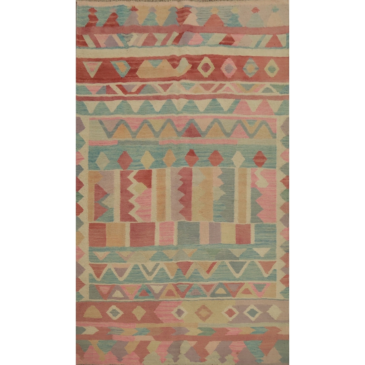 Hand Woven Oriental 100% Wool Carpet Southwestern Tribal Multi-Colored Kilim Area Rug - 6' 5'' X 4' 0''