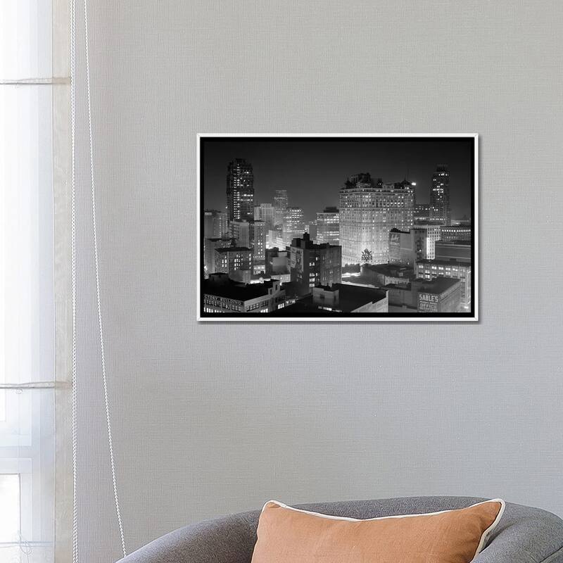 iCanvas "1954 Night Skyline Retail Business Area Detroit Michigan USA" by Vintage Images Framed Canvas Print