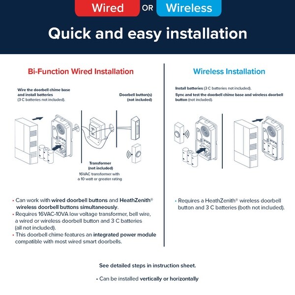 Heath Zenith White Plastic Wired or Wireless Digital Doorbell