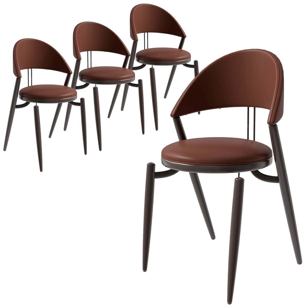 Venice Upholstered Leather Dining Chair (Set of 4) Open Back Accent Side Chair with Iron Legs