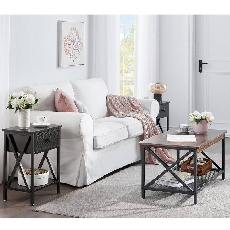 VECELO Contemporary Coffee Table Set, Living Room Set(2PCS/3PCS) - 2-Pieces - Black
