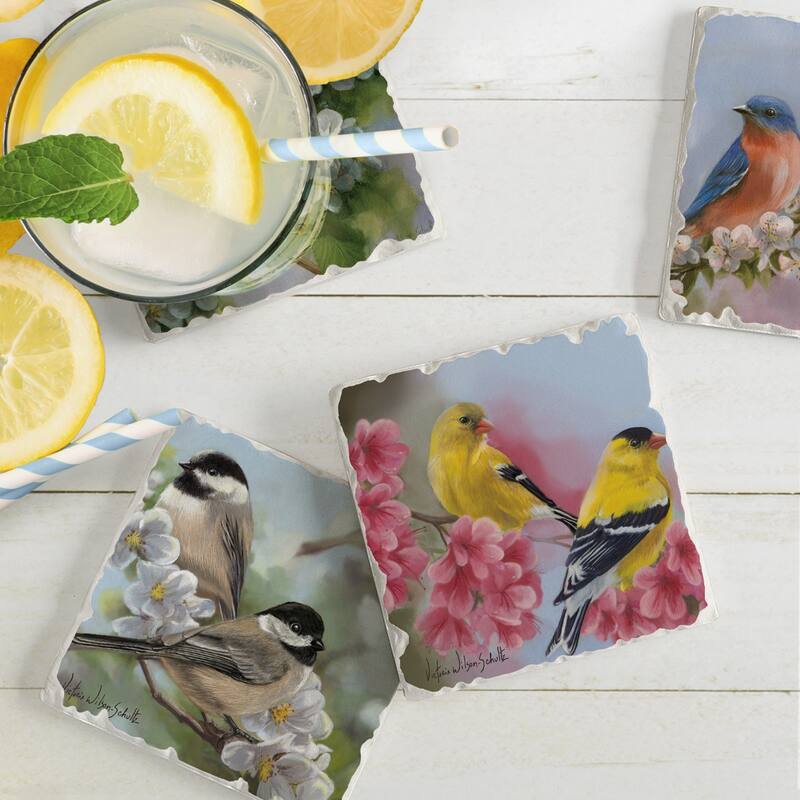 Counterart Absorbent Stone Coaster, Spring Quartet, Set of 4 - 4.01x4.06