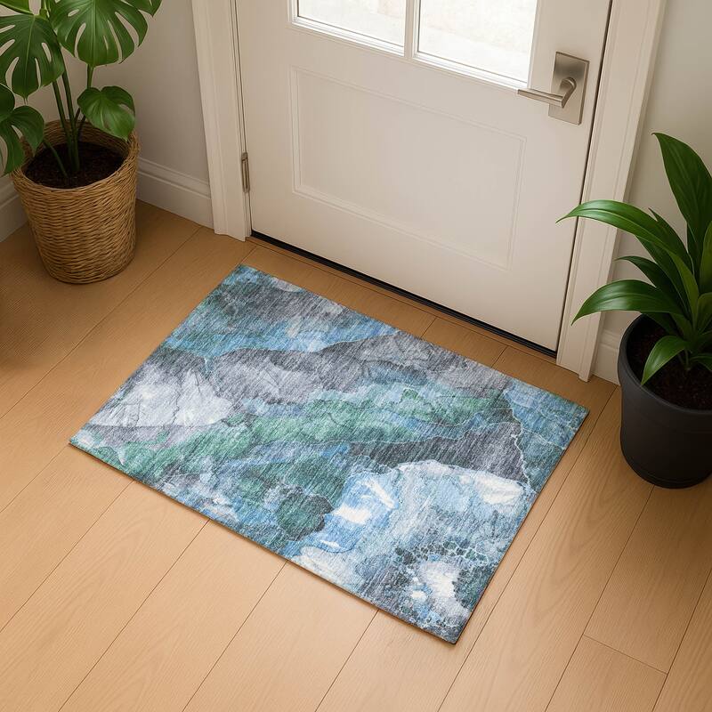 Premium Washable Super Soft Abstract Mayfield Rug - Blue - 1'8" x 2'6"