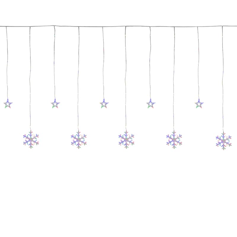 250 Multi LED Star Snowflake Window Curtain Lights 16ft Clear Wire