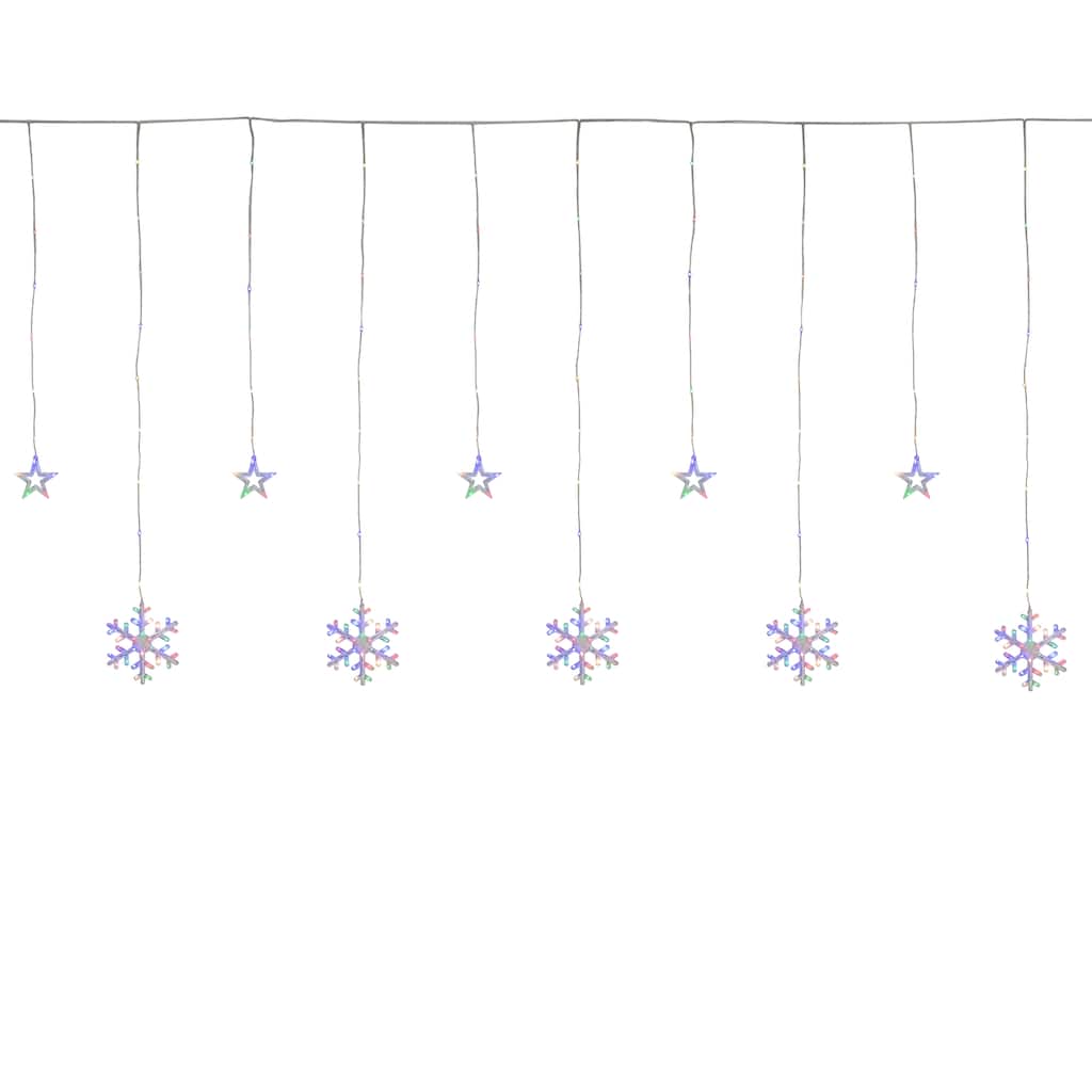 250 Multi LED Star Snowflake Window Curtain Lights 16ft Clear Wire