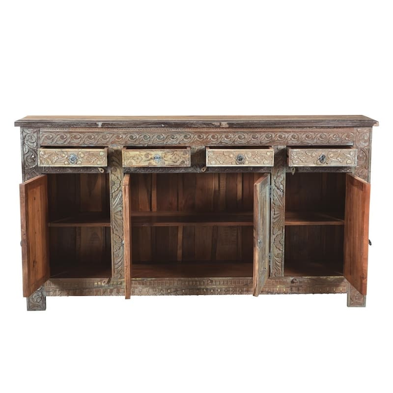 Reclaimed Wood Sideboard Buffet Cabinet with 4 Drawers 4 Doors