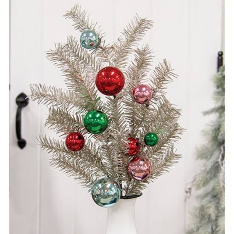 Silver Platinum Tinsel and Bauble Spray with Multicolor Accents for Holiday Decor - 8 x 3 x 30 in.