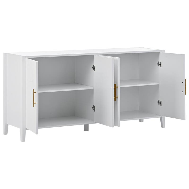 Modern 4-Door Storage Cabinet with Two Shelves and Metal Handles for Hallway, Entryway, Living Room