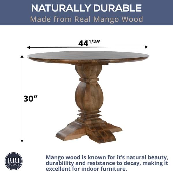 45 Inch Round Solid Mango Wood Pedestal Dining Table in Natural Finish ...