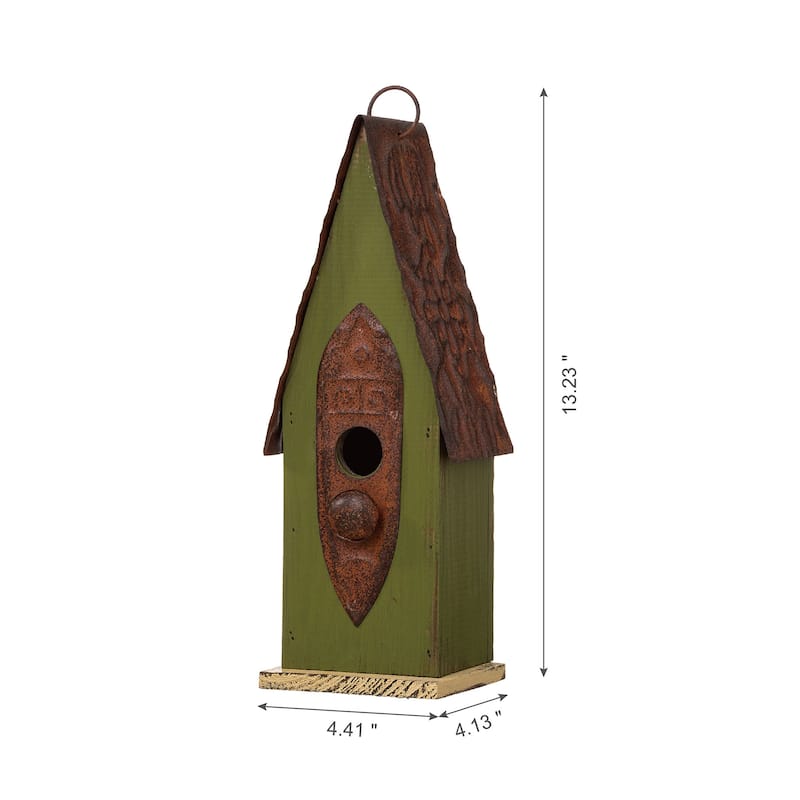 Glitzhome 13.25"H Distressed Green Solid Wood Hanging Birdhouse