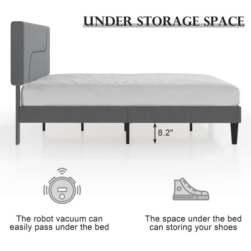 Javlergo Bed Frame with Smart LED Lights, Velvet Bed Frames with USB Charging Station, Modern Platform Bed