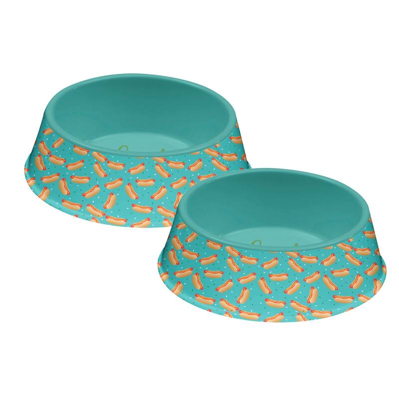 Abode Homewares Fun Food Melamine Hot Dog Pet Bowl - Large - 6 Cups - Teal - Set of 2 - Teal
