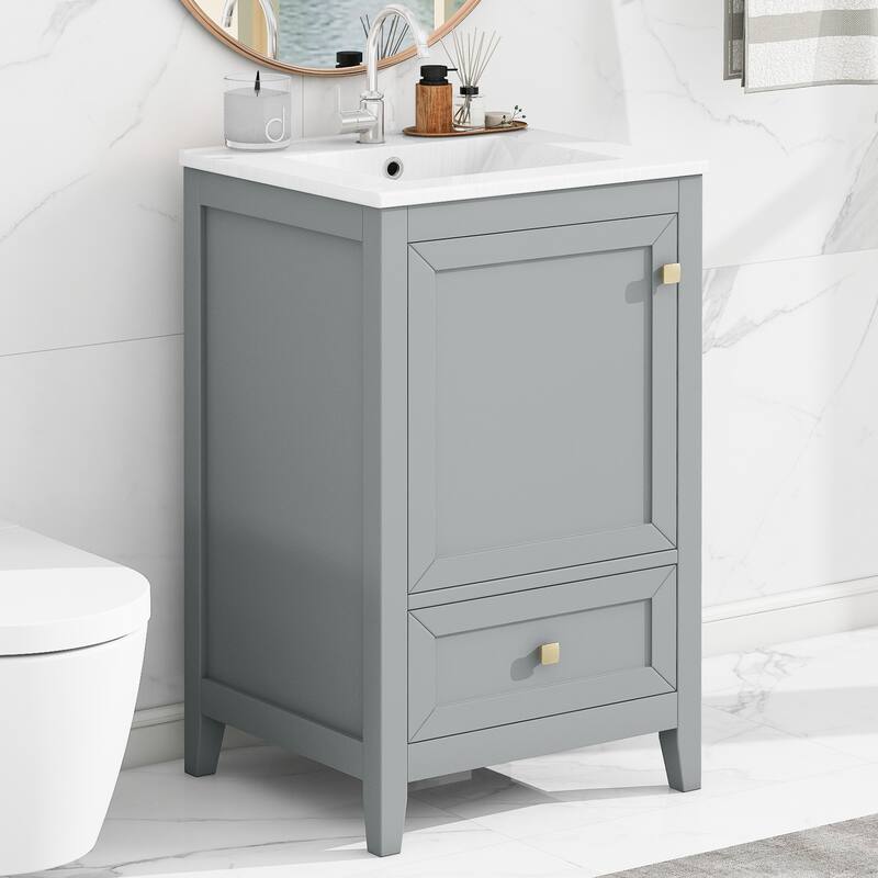20" Freestanding Bathroom Vanity with Sink, Soft Closing Door & Drawer, MDF Cabinet with Storage Rack