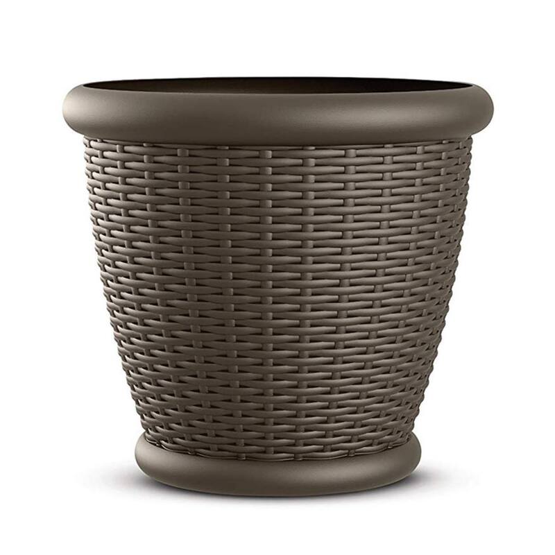 Suncast Willow 18" Diameter Decorative Wicker Patio Planter Pot, Java (2 Pack) - 3.15