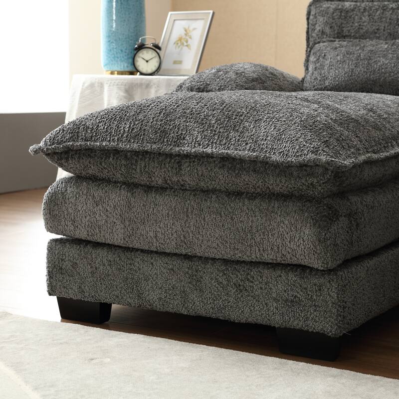 Grey 110.63" Spacious U-Shaped 6-Seater Sofa with Modular Ottomans