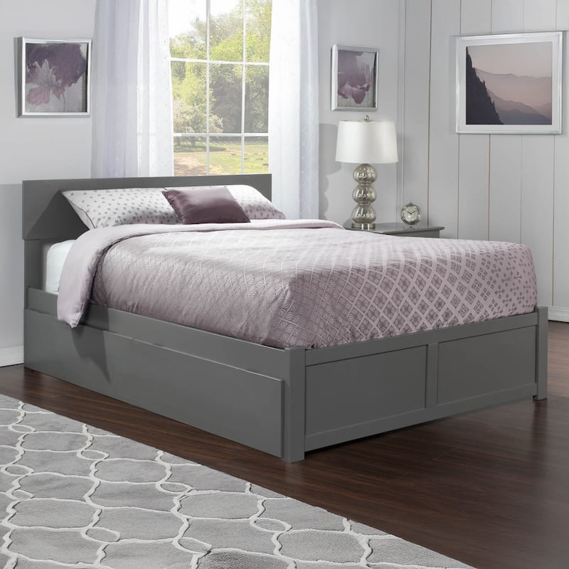 Orlando King Platform Bed with Footboard & Twin XL Trundle in Grey