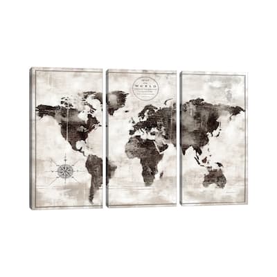 iCanvas "Rustic World Map Black and White" by Marie Elaine Cusson 3-Piece Canvas Wall Art Set