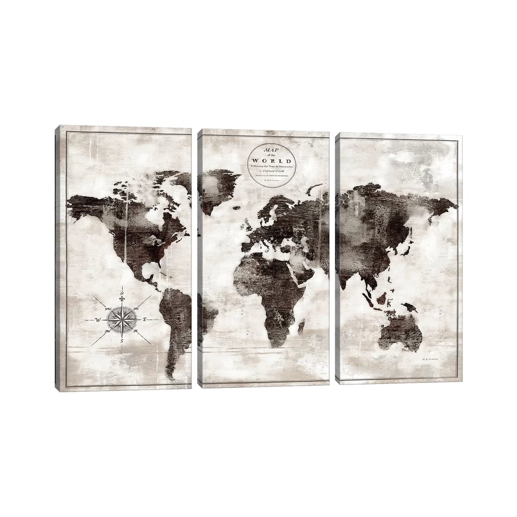 iCanvas "Rustic World Map Black and White" by Marie Elaine Cusson 3-Piece Canvas Wall Art Set