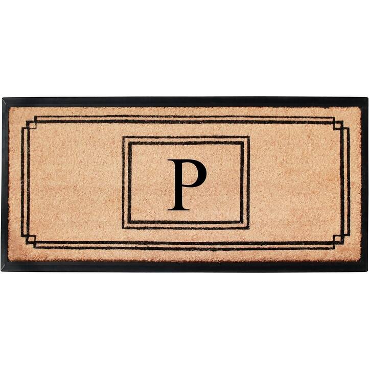 A1HC Natural Coir and Rubber Monogrammed Front Porch Entry Doormat 24"X48" Black/Beige - P