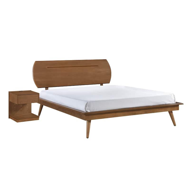 Country Casual Style Queen Platform Bed with Oval Headboard 1pc Wooden Bedroom Furniture