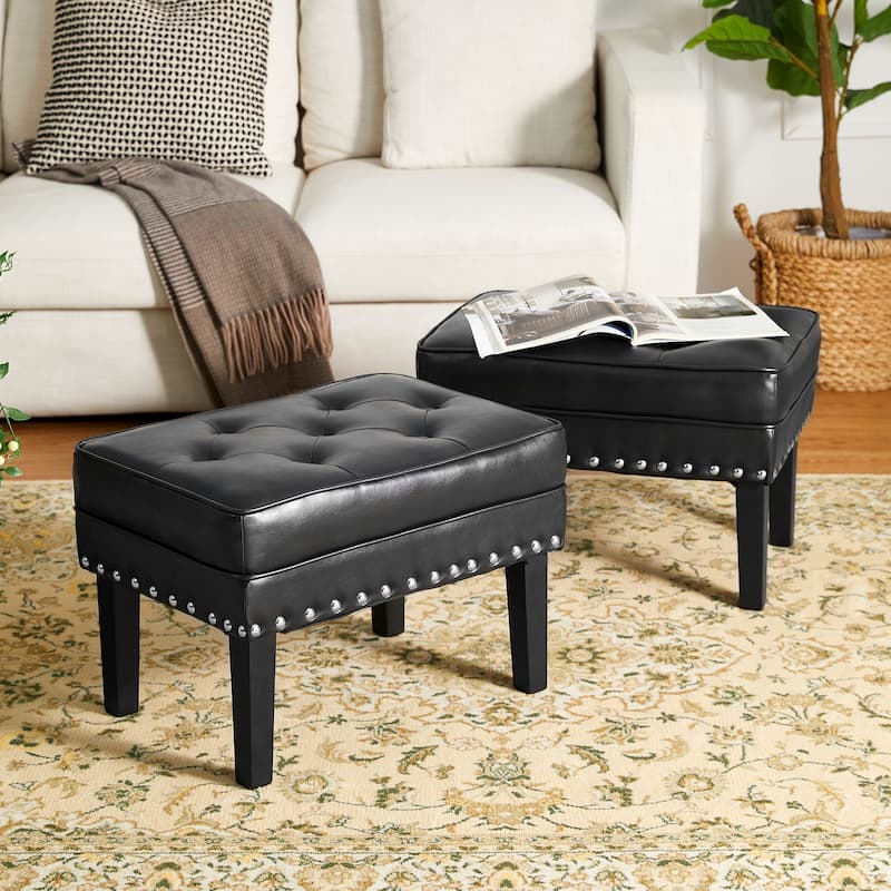 Glitzhome Set of 2 22"W Leatherette Button-tufted Foot Stools Ottomans