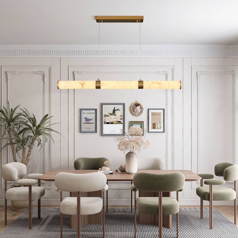 KAYLA L47.2in Alabaster Chandelier,Brass LED Chandeliers - 47.2in