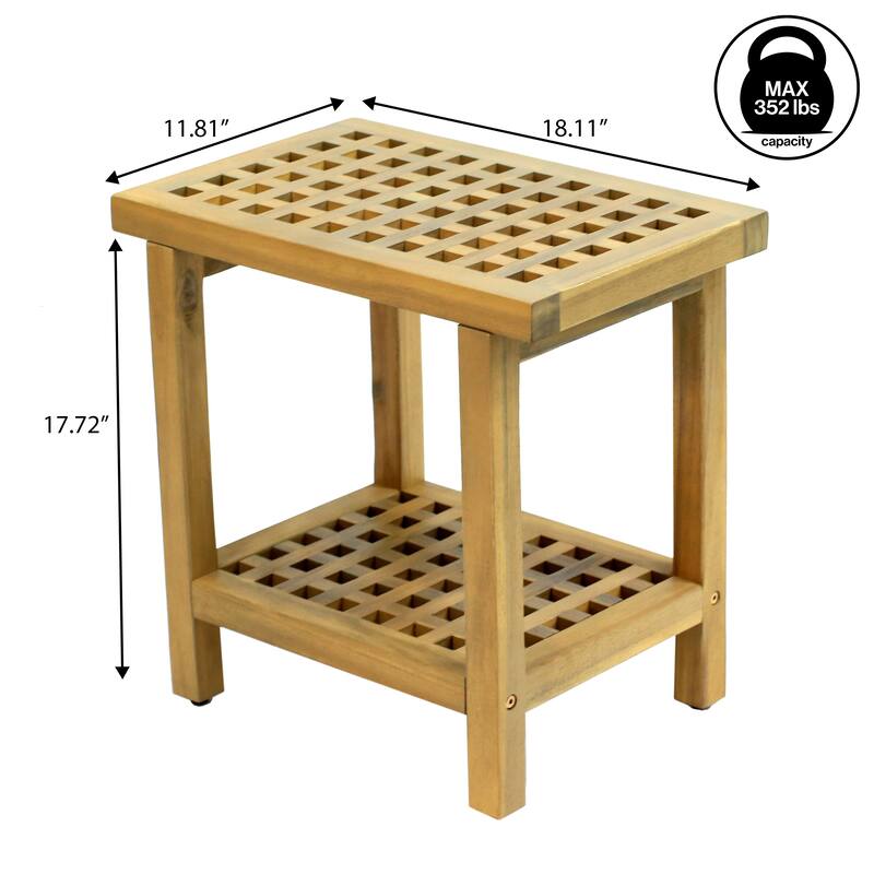 Armin 18.1" Classic Grid Slat Solid Acacia Wood Indoor/Outdoor Shower Stool, By JONATHAN Y - 18.1L x 11.81W x 17.72H