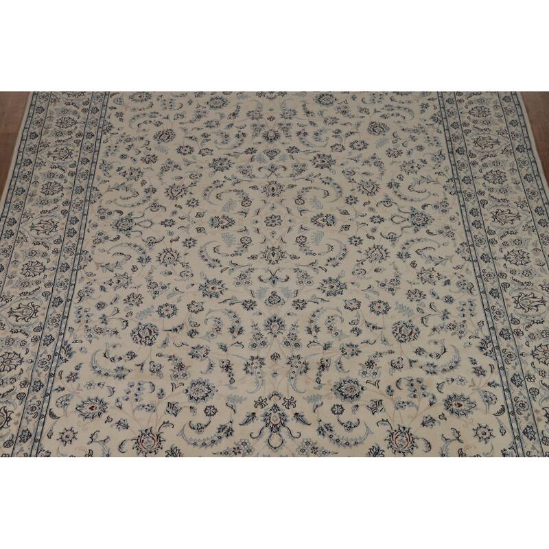 Wool & Silk Vegetable Dye Floral Nain Persian Area Rug Handmade Carpet - 8'2"x 10'9"
