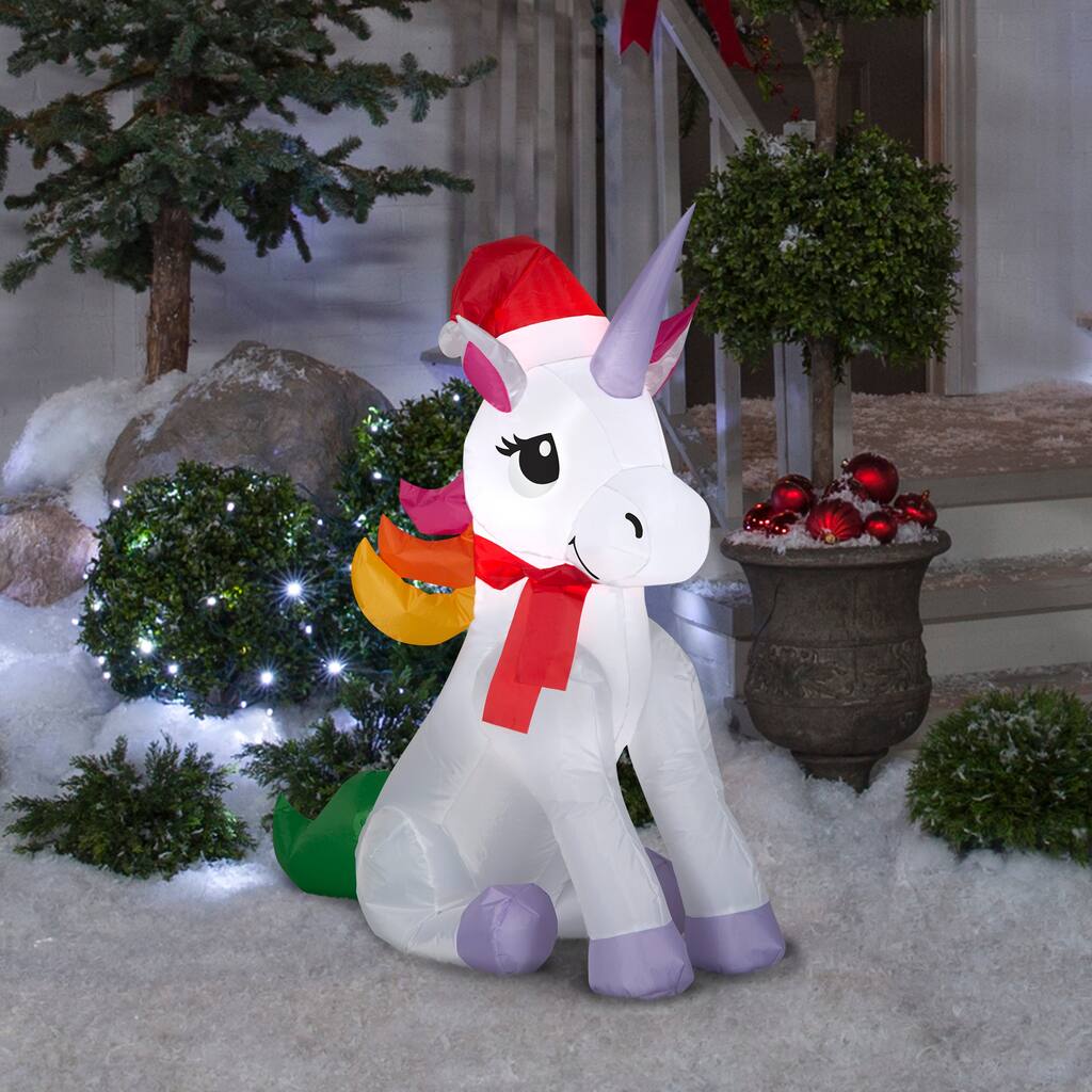 Gemmy Christmas Inflatable Rainbow Unicorn, 3.5 ft Tall