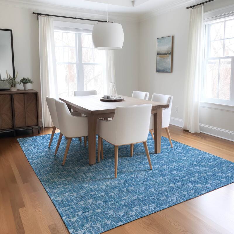 Machine Washable Indoor/ Outdoor Arrows Chantille Rug - 3' x 5' - Blue