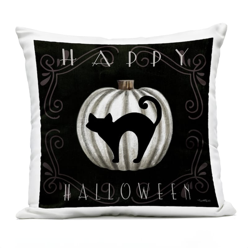 Stupell Happy Halloween Cat & Pumpkin Printed Outdoor Throw Pillow Design by Elizabeth Tyndall - Accent - Polyester - Black - Single