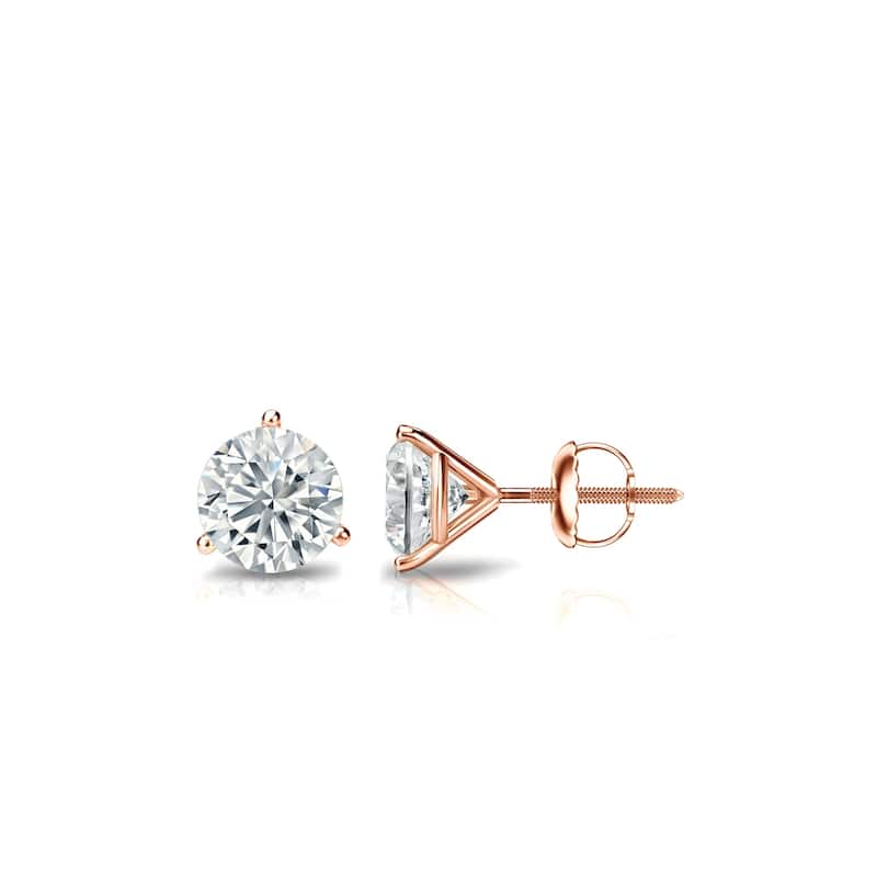 Auriya 14k Gold Lab Grown Round Diamond Stud Earrings 0.50 to 5.00 ct. tw. 3-Prong Screw-Back (F-G VS) - Rose - 1.00 ct. tw.